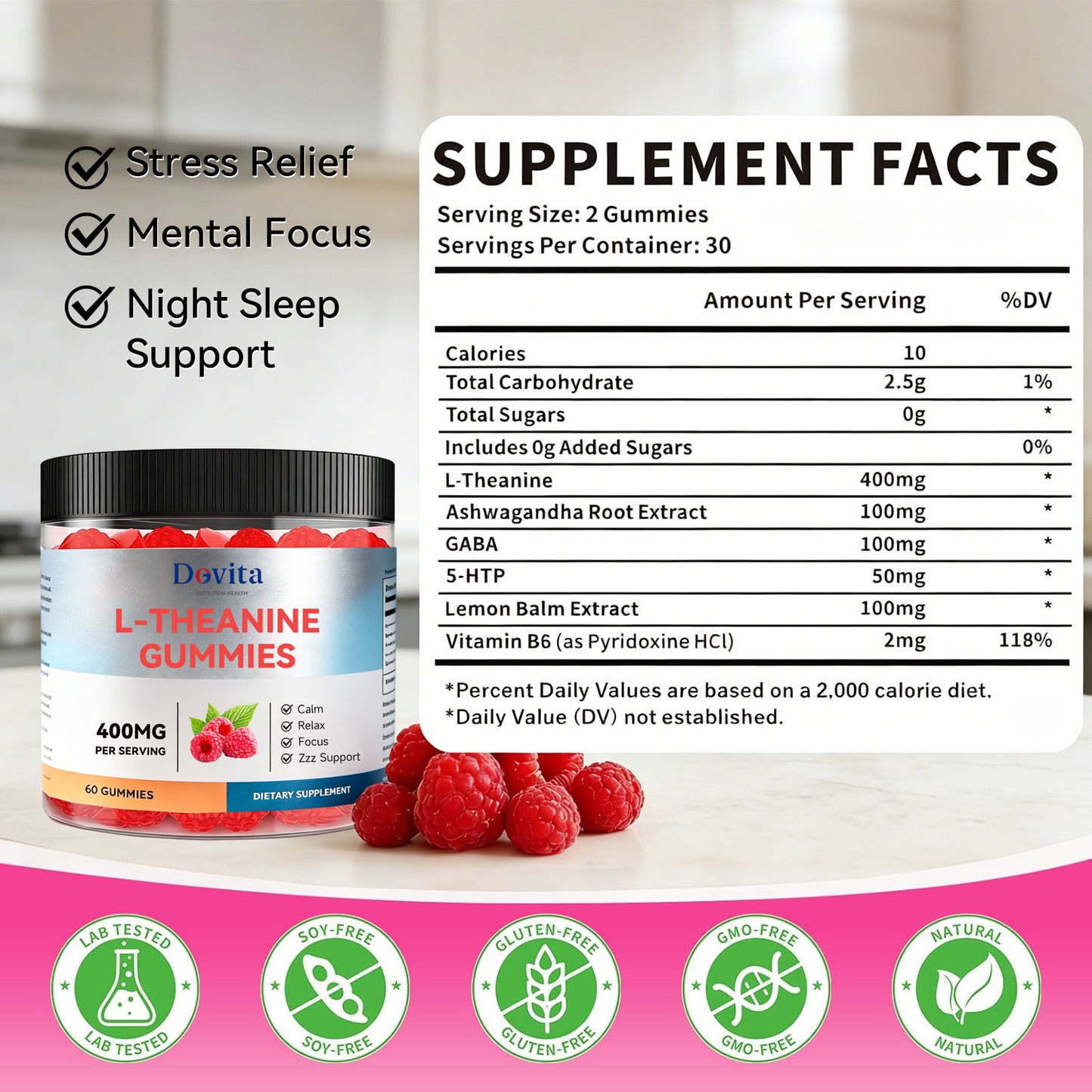 L-Theanine Gummies for Stress Relief & Calm Focus, Natural Theanine from Green Tea, Relaxation Without Drowsiness, Anxiety & Mood Support, Sugar-Free Calm Supplement, Fast-Acting Formula, OEM/ODM
