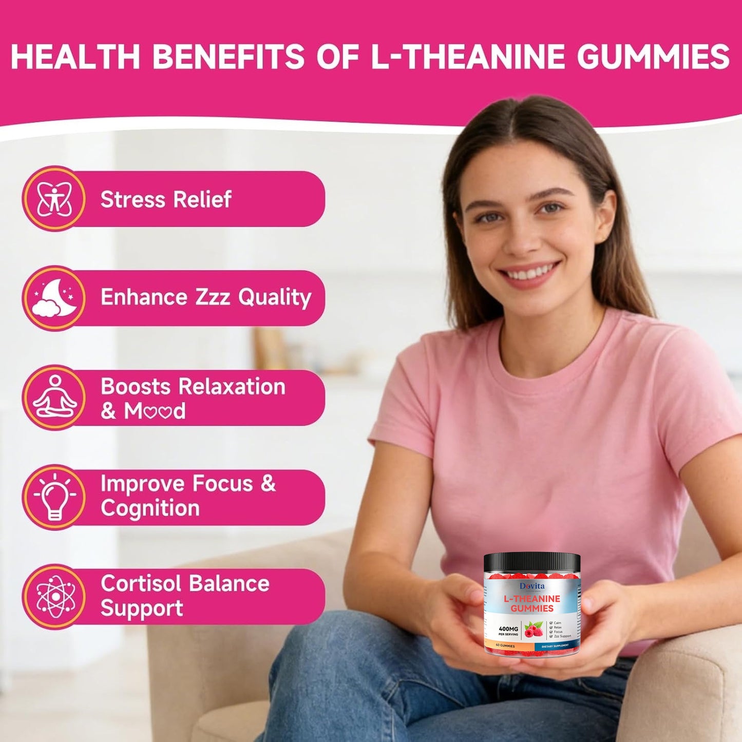 L-Theanine Gummies for Stress Relief & Calm Focus, Natural Theanine from Green Tea, Relaxation Without Drowsiness, Anxiety & Mood Support, Sugar-Free Calm Supplement, Fast-Acting Formula, OEM/ODM