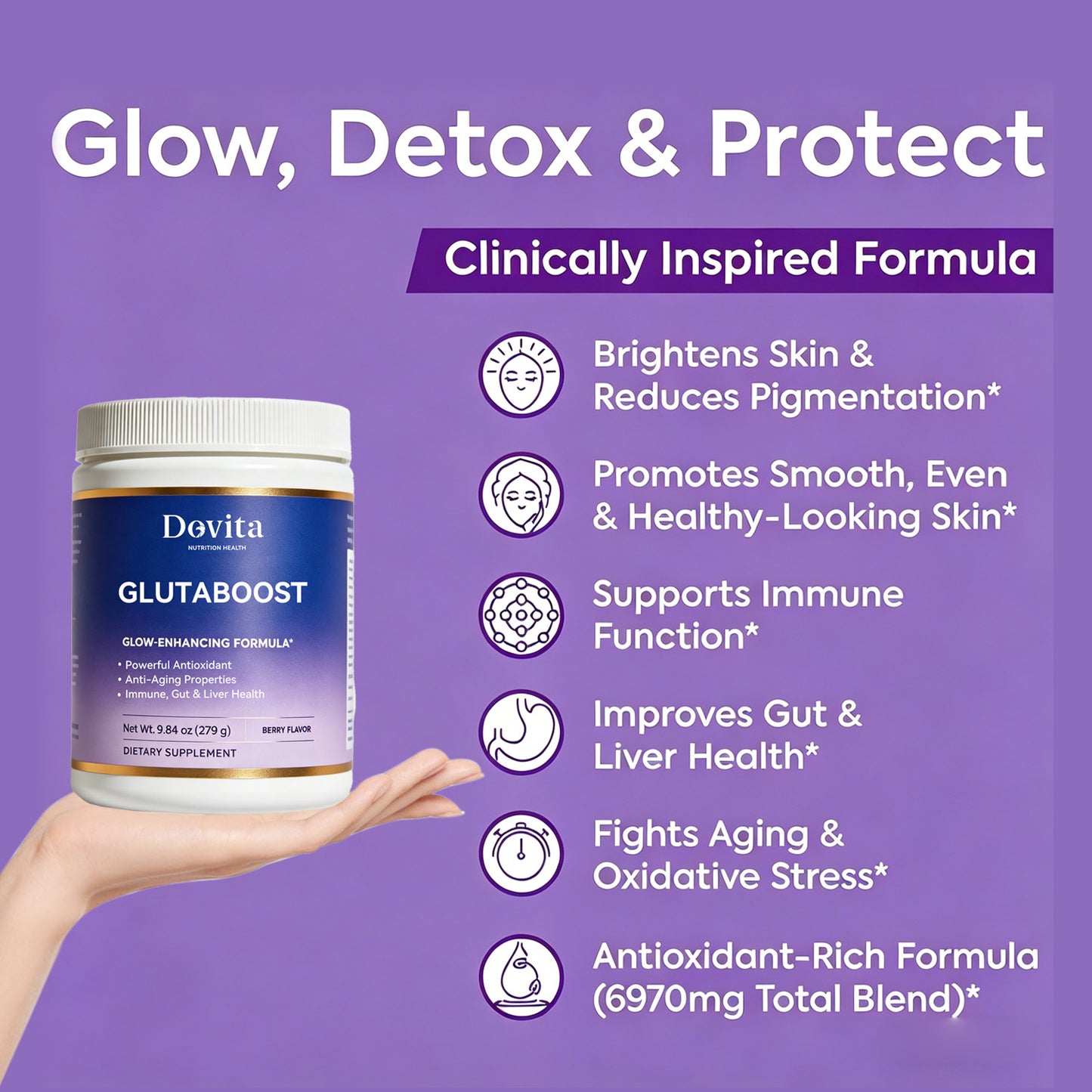 Glutathione Powder for Skin Brightening & Antioxidant Support, Reduced L-Glutathione, Master Antioxidant & Detox, Skin Radiance & Immune Health, Sugar-Free Supplement Powder, Fast-Acting Formula, OEM/ODM