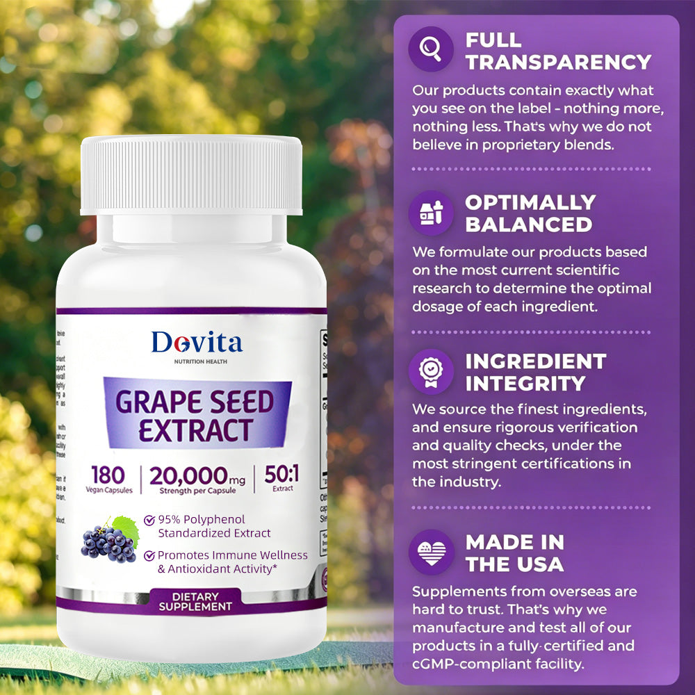 Grape Seed Extract Capsules, 95% Polyphenol Standardized, Super Concentrated 50:1 Extract for Antioxidant & Immune Support, Herbal Supplement, OEM/ODM