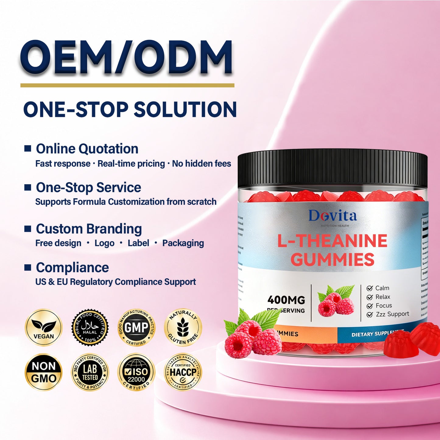 L-Theanine Gummies for Stress Relief & Calm Focus, Natural Theanine from Green Tea, Relaxation Without Drowsiness, Anxiety & Mood Support, Sugar-Free Calm Supplement, Fast-Acting Formula, OEM/ODM