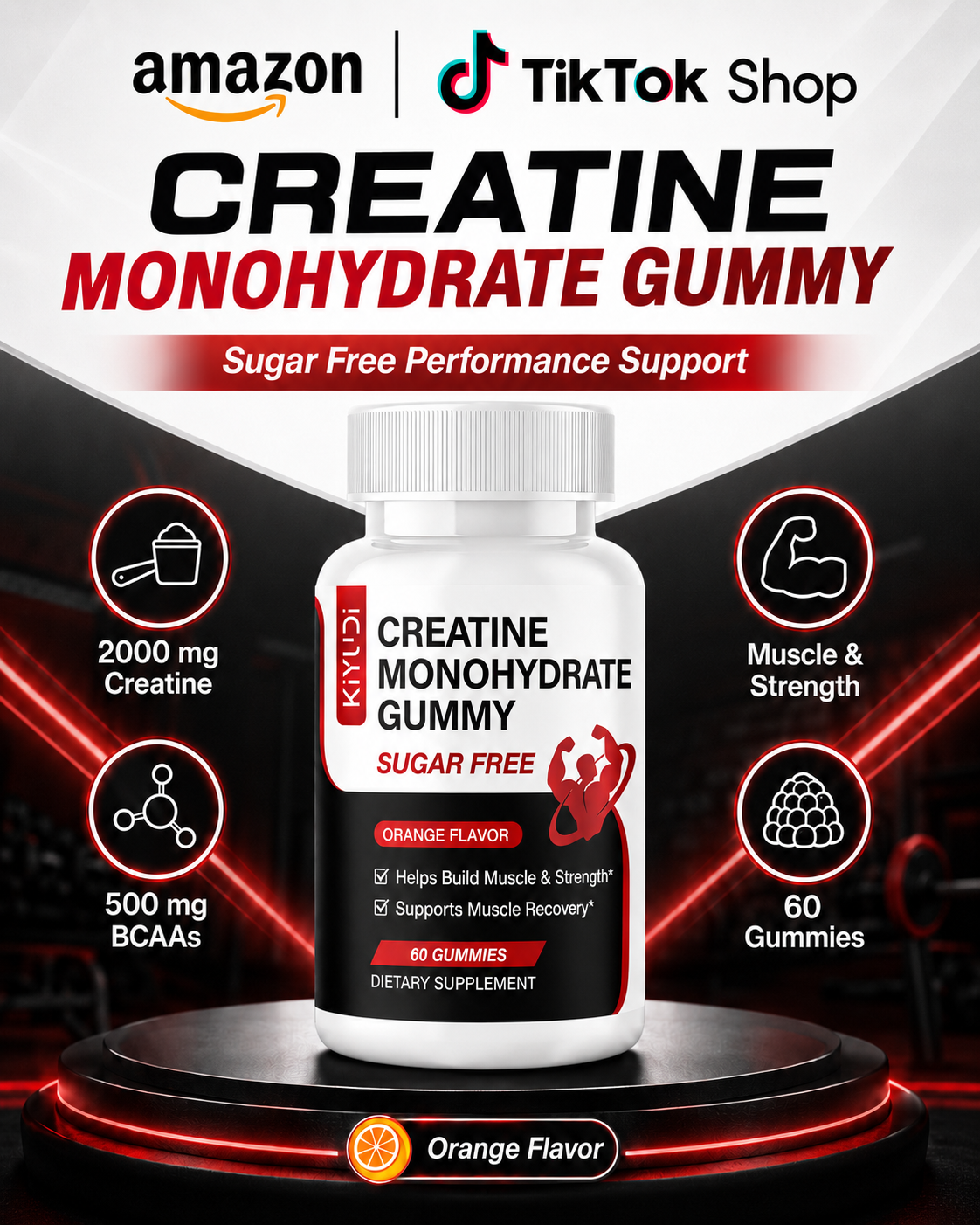 Creatine Monohydrate Gummy – Sugar Free Orange Flavor