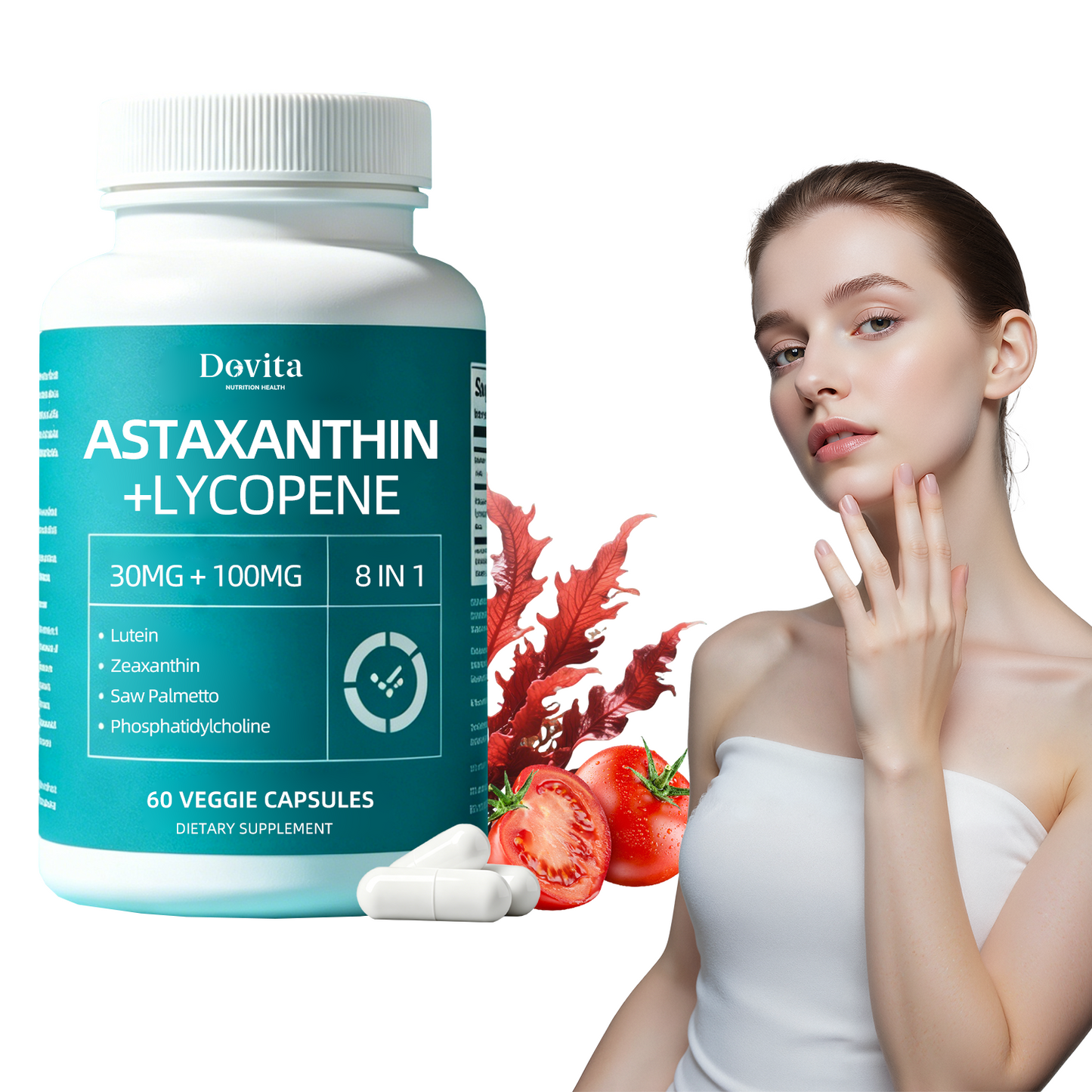 Astaxanthin Hard Capsules for Antioxidant & Skin Health Support, Natural Haematococcus Pluvialis Astaxanthin, UV Protection & Anti-Aging, Eye Health & Exercise Recovery, Sugar-Free Premium Supplement, OEM/ODM