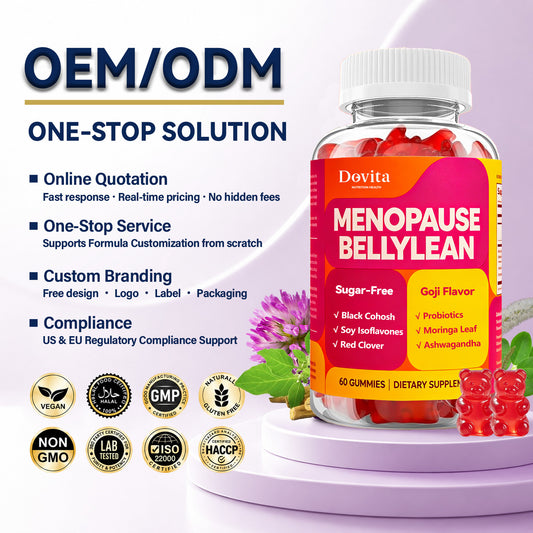 Menopause Support Gummies for Women’s Hormonal Balance & Belly Wellness, Black Cohosh, Soy Isoflavones & Ashwagandha, Hot Flash Relief & Mood Support, Sugar-Free Menopause Supplement, Goji Flavor, OEM/ODM