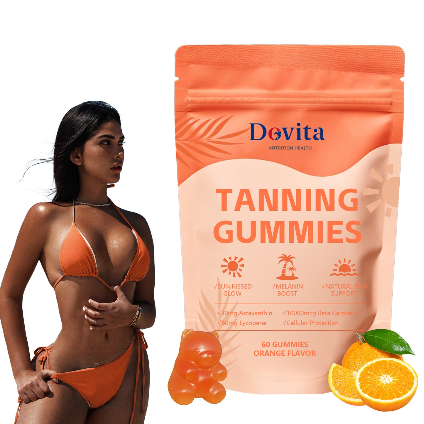 Self Tanning Gummies for Natural Bronze Glow & Sunless Tan Support, Beta Carotene, Lycopene & Astaxanthin, Skin Radiance & Beauty Enhancement, Sugar-Free Night Beauty Supplement, Fast-Acting Formula, OEM/ODM