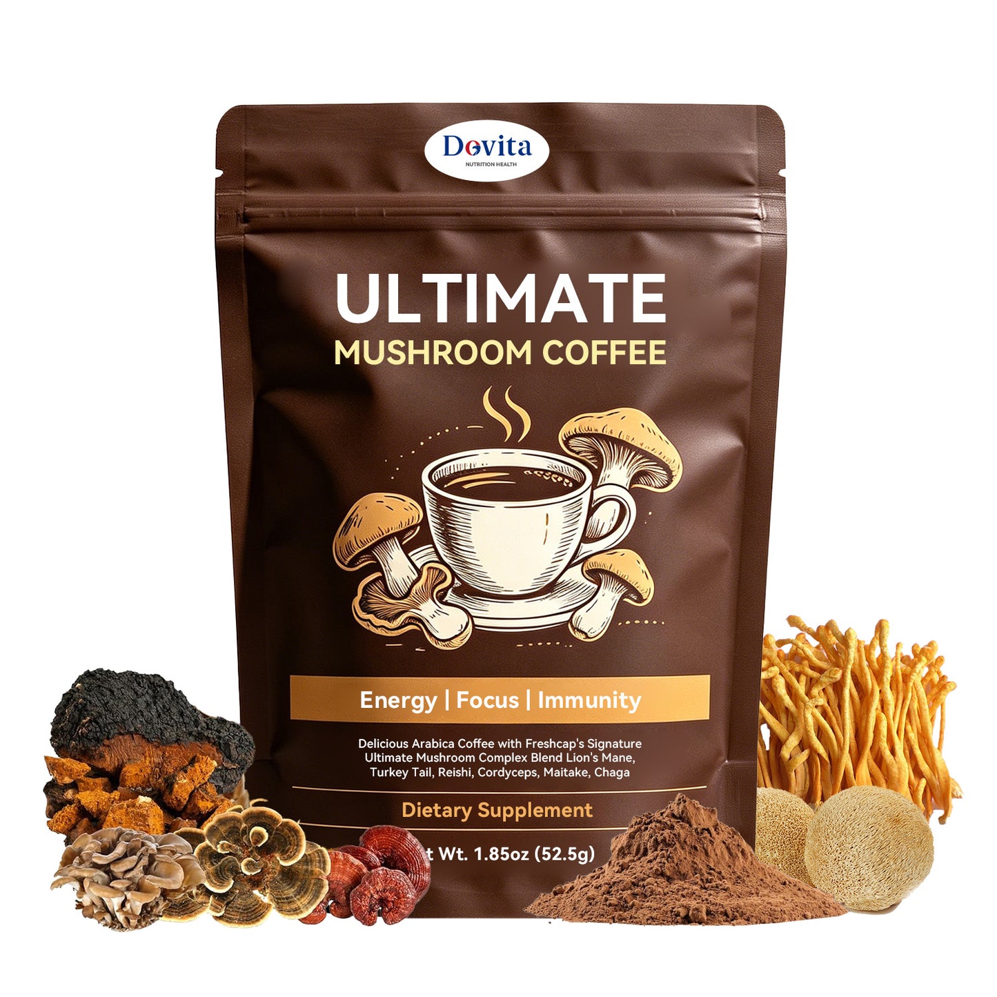 Ultimate Mushroom Coffee Powder for Energy, Focus & Immunity Support, Lion’s Mane, Reishi, Cordyceps & Chaga Blend, Organic Arabica Coffee with Functional Mushrooms, Delicious Daily Mushroom Coffee, Sugar-Free Adaptogenic Supplement, OEM/ODM