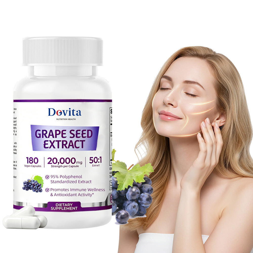 Grape Seed Extract Capsules, 95% Polyphenol Standardized, Super Concentrated 50:1 Extract for Antioxidant & Immune Support, Herbal Supplement, OEM/ODM