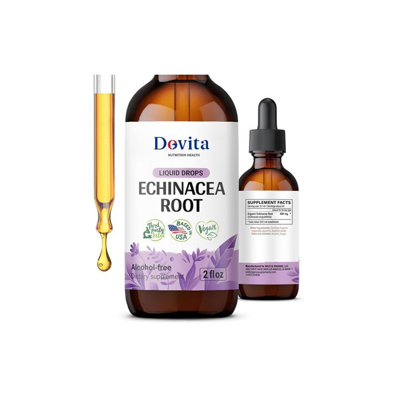 Echinacea Drops Liquid Herb for Immune Support, Angustifolia Echinacea Root Tincture, Alcohol-Free, Vegan OEM/ODM Available