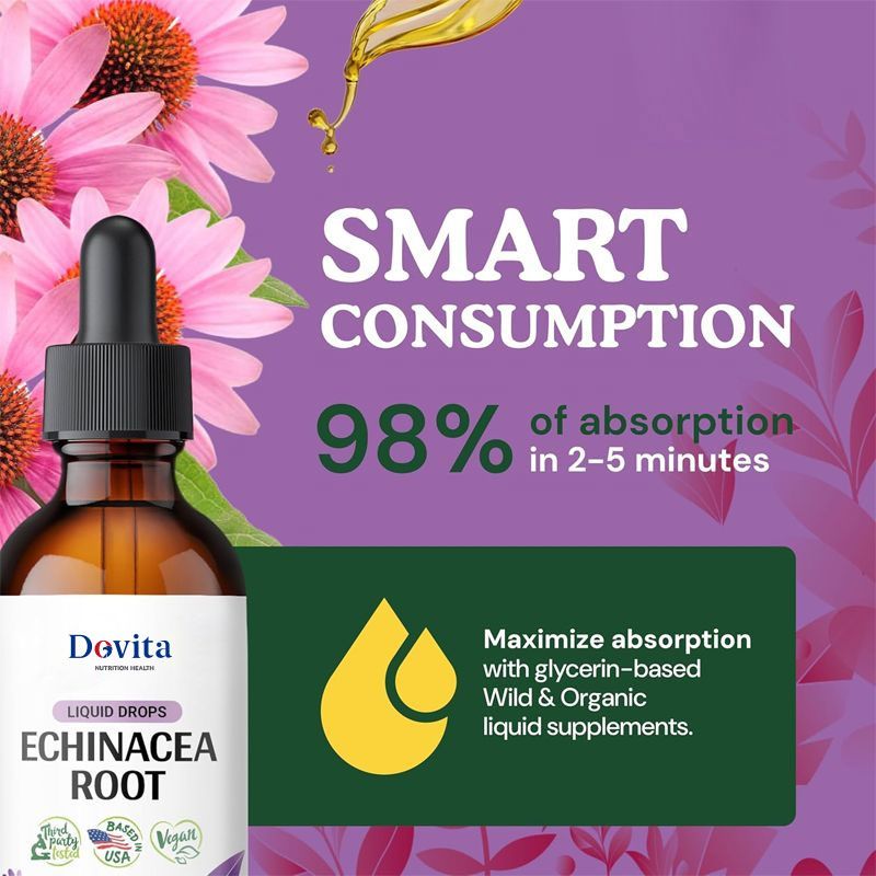Echinacea Drops Liquid Herb for Immune Support, Angustifolia Echinacea Root Tincture, Alcohol-Free, Vegan OEM/ODM Available