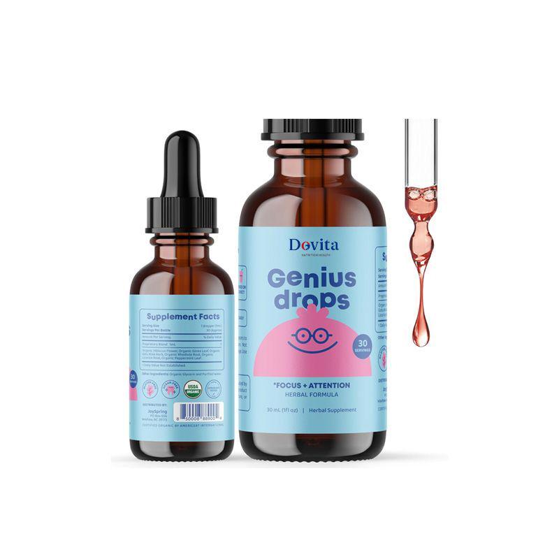 Kids Focus Drops with Ginkgo Biloba, Herbal Attention Support Supplement for Improved Concentration & Cognitive Function, OEM